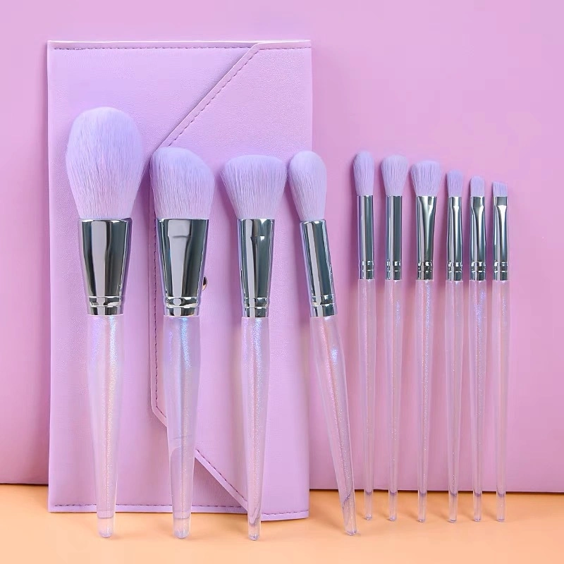 New 10PCS Crystal Handle Moonlight Glass Makeup Brush Set Brush Loose Powder Repair Blush Eyeshadow Brush