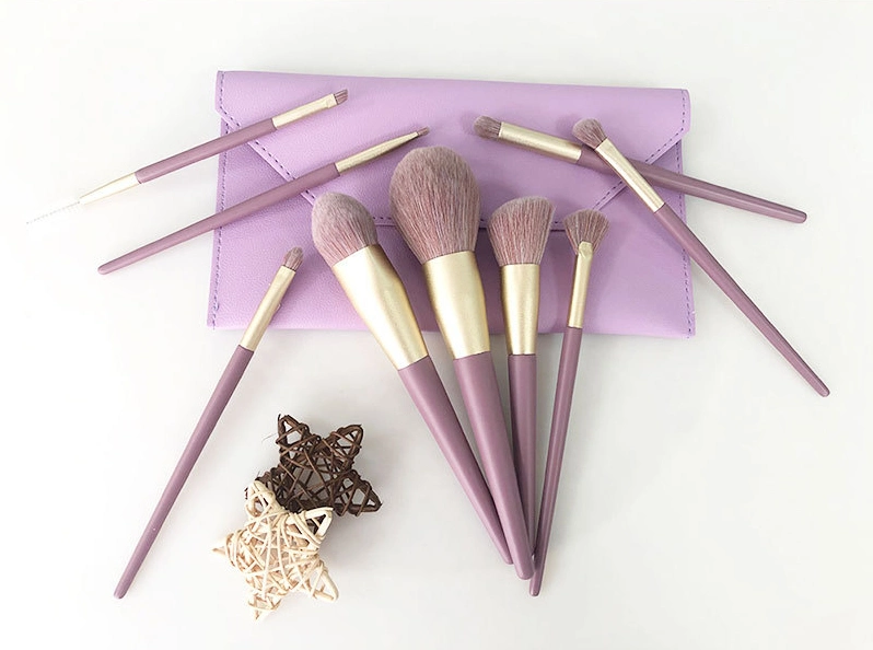 New Arrival Purple Color 9PCS Makeup Brush Set Soft Bristles Eye Shadow Brush Highlight Brush Beginner Beauty Tool